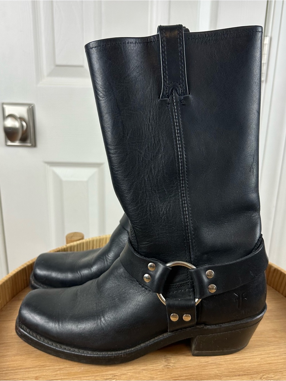 Frye Harness 12R Black Leather Moto Boots